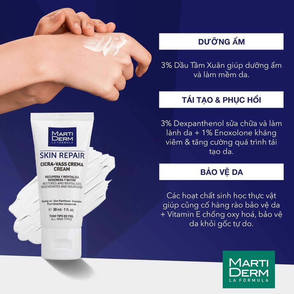 [HÀNG CÔNG TY] Kem Dưỡng B5 Dưỡng Ẩm Tái Tạo Phục Hồi Da Tổn Thương, Nhạy Cảm MartiDerm Skin Repair Cicra Vass Cream