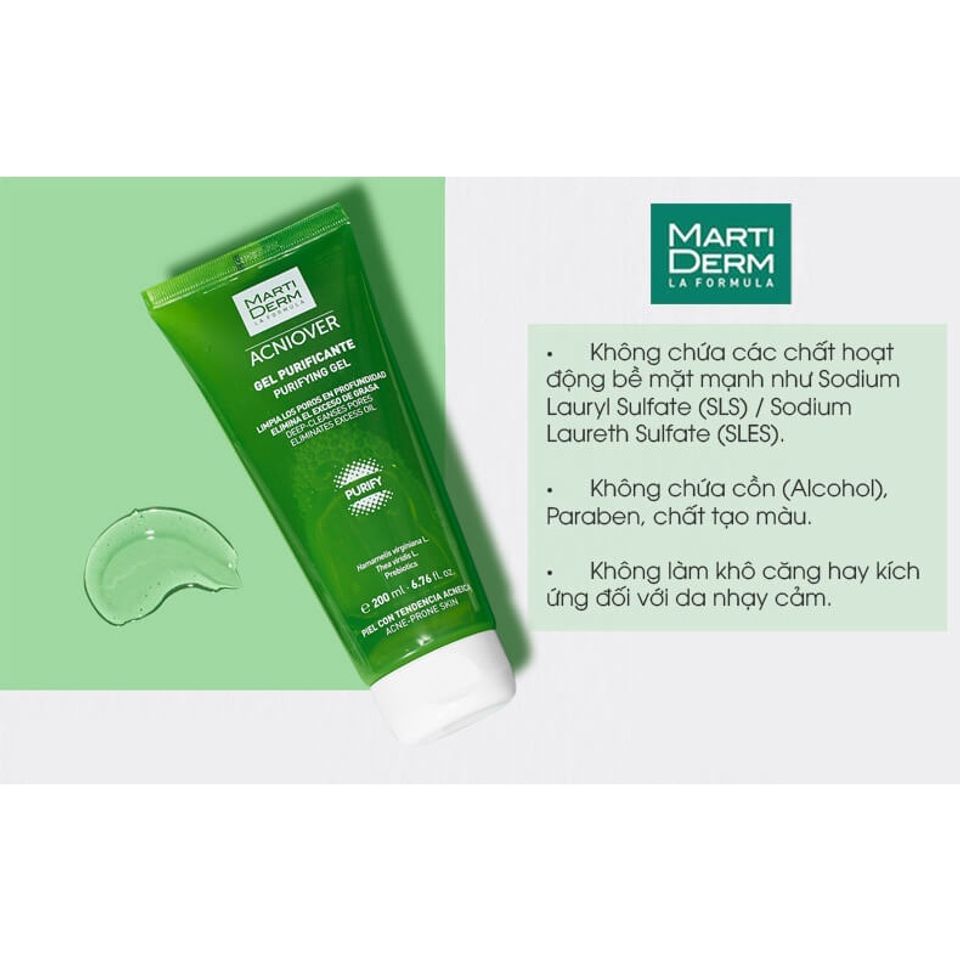 [HÀNG CÔNG TY] Gel Rửa Mặt, Sữa Rửa Mặt Cho Da Dầu Mụn MartiDerm Acniover Purifying Gel 200ml
