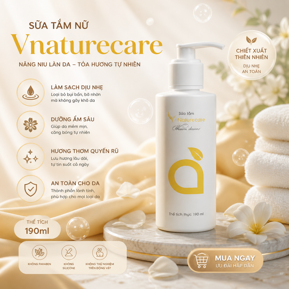 Sữa Tắm Nữ V-Naturecare Hương Nước Hoa Quyến Rũ 190ml - Sạch Da, Trắng Da, Lưu Hương Suốt 6 Tiếng, Chăm Sóc Da Mềm Mịn Tự Nhiên