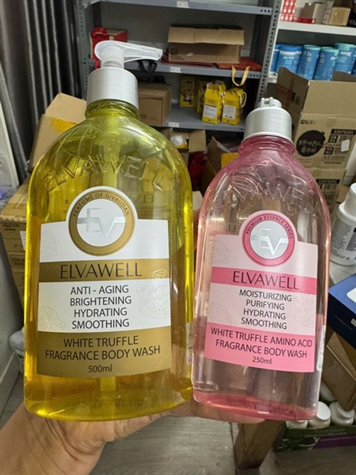 Set 2 chai sữa tắm nước hoa nấm Truffle Elvawell White Truffle (500ml + 250ml) – làm sạch, dưỡng ẩm