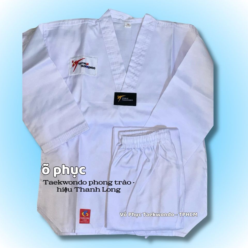 [ Tặng Kèm Đai Trắng ] Võ Phục Taekwondo Phong Trào Cổ Trắng Vải Kaki