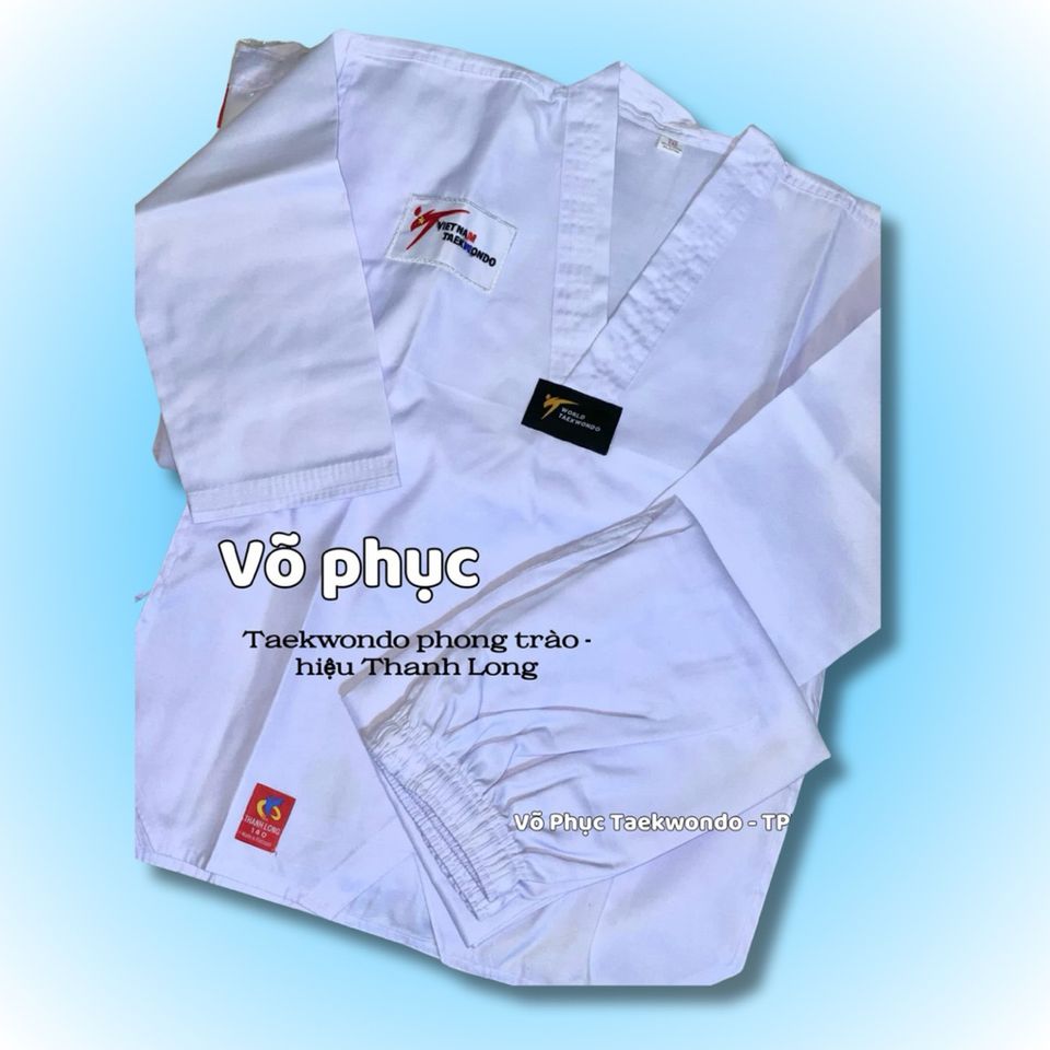 [ Tặng Kèm Đai Trắng ] Võ Phục Taekwondo Phong Trào Cổ Trắng Vải Kaki