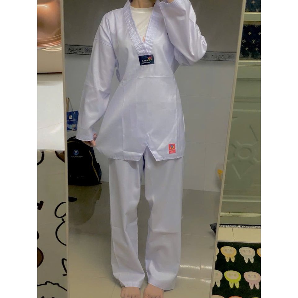 [ Tặng Kèm Đai Trắng ] Võ Phục Taekwondo Phong Trào Cổ Trắng Vải Kaki