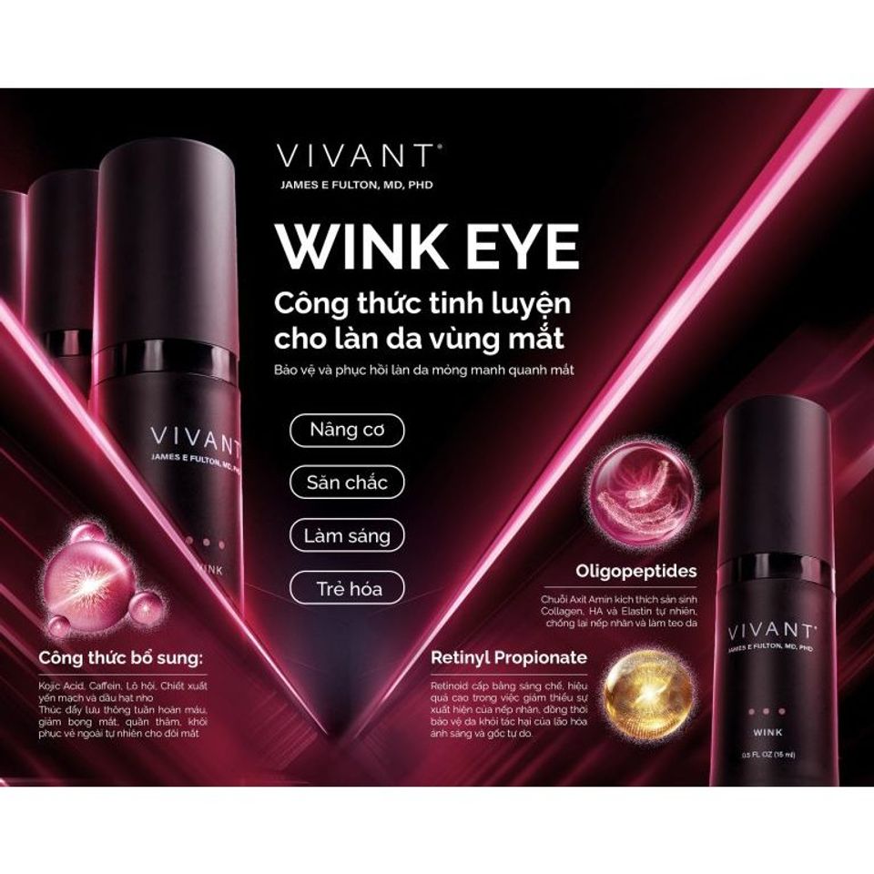 💗 Vivant Kem Dưỡng Mắt Wink Eye REJUVENATION CREAM Trẻ Hóa, Giảm Quầng Thâm, Chống Lão Hóa, Xóa Bọng Mắt, Giảm Nhăn