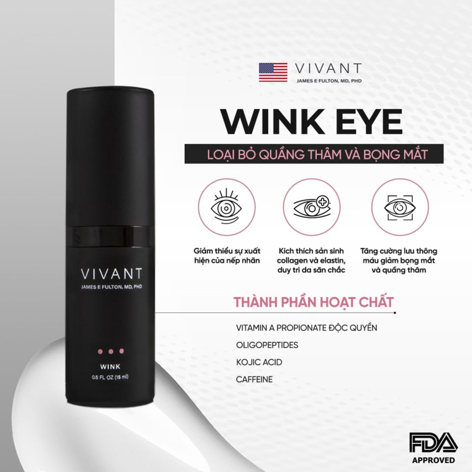 💗 Vivant Kem Dưỡng Mắt Wink Eye REJUVENATION CREAM Trẻ Hóa, Giảm Quầng Thâm, Chống Lão Hóa, Xóa Bọng Mắt, Giảm Nhăn