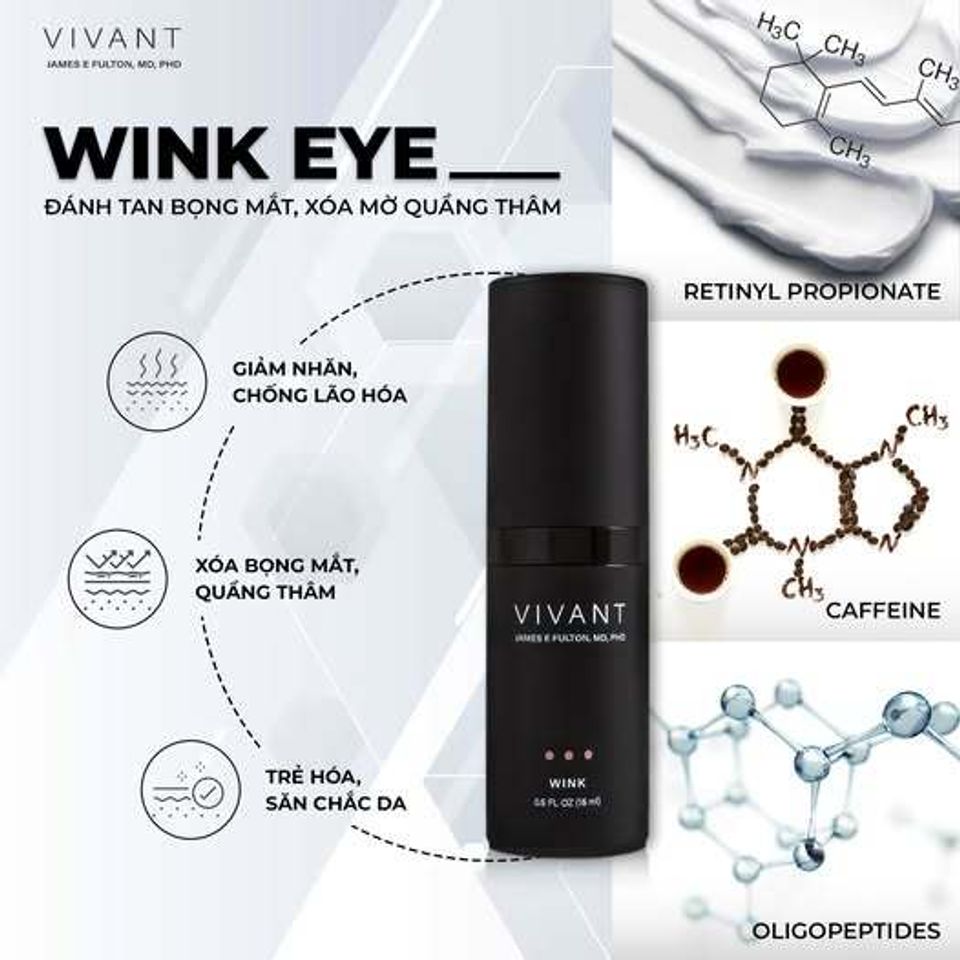 💗 Vivant Kem Dưỡng Mắt Wink Eye REJUVENATION CREAM Trẻ Hóa, Giảm Quầng Thâm, Chống Lão Hóa, Xóa Bọng Mắt, Giảm Nhăn