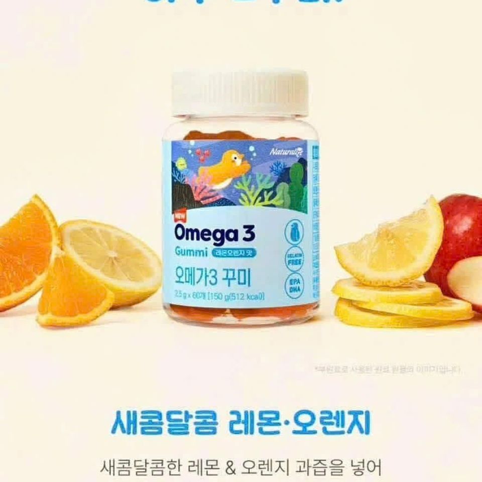 Kẹo Dẻo Hỗ Trợ Phát Triển Trí Não Naturalize Omega 3 Gummi Hàn Quốc 60 Viên Vị Cam - Chanh Ngon Miệng Cho Bé 732521