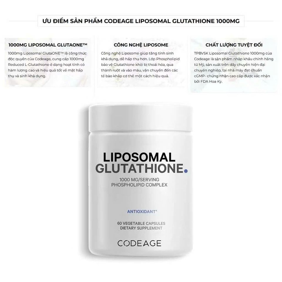 (Mỹ) Codeage Liposomal Glutathione Viên Uống Hỗ Trợ Trắng Da Thải Độc Gan Nhập Khẩu Chính Hãng