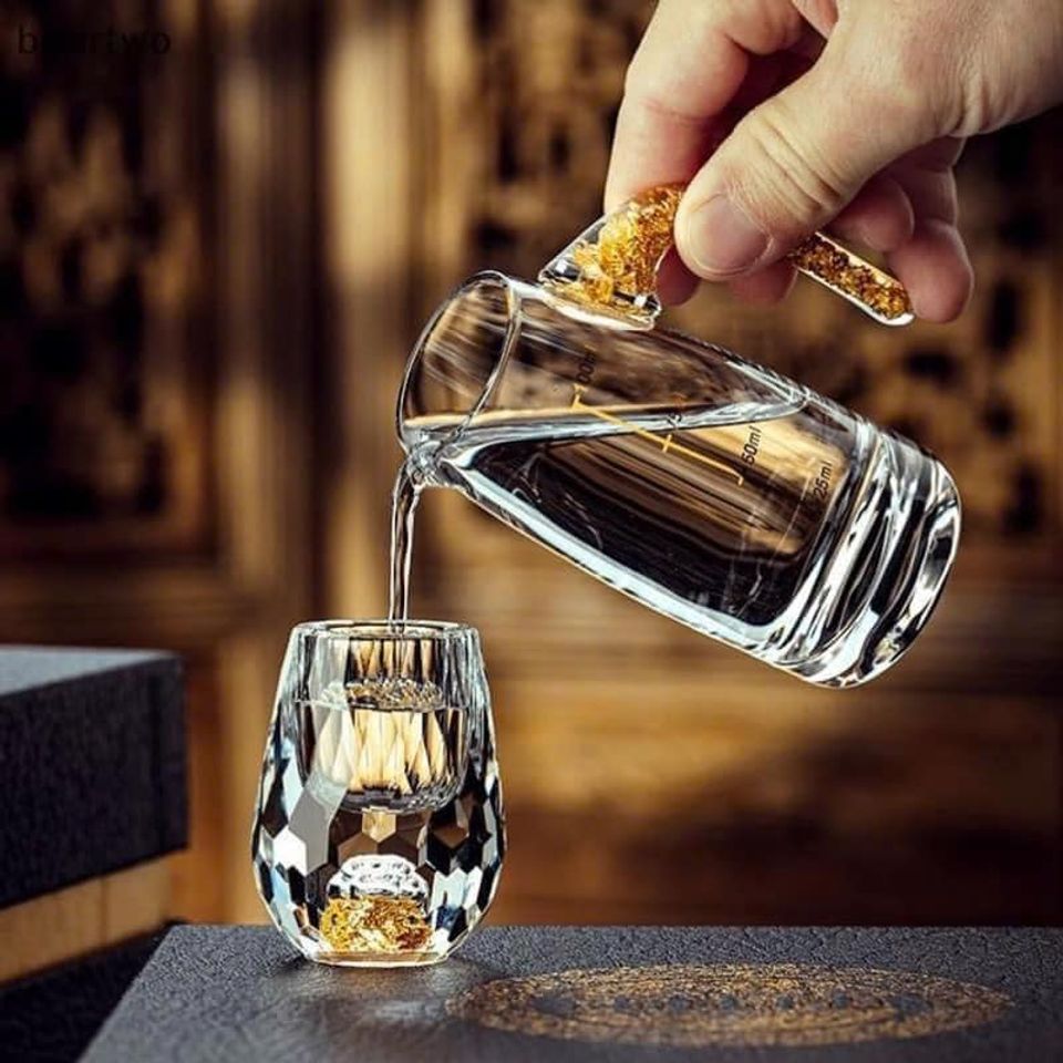 Bộ bình chén rượu pha lê mắt trâu vàng 24k 736687