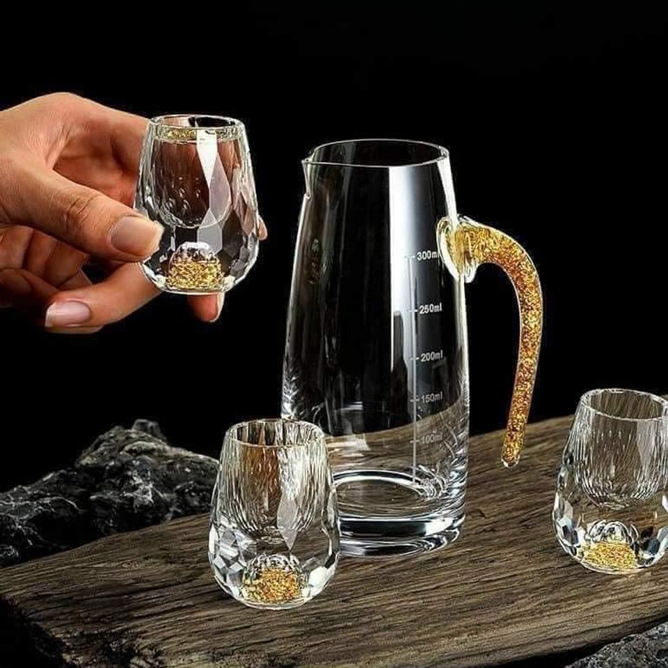 Bộ bình chén rượu pha lê mắt trâu vàng 24k 736687
