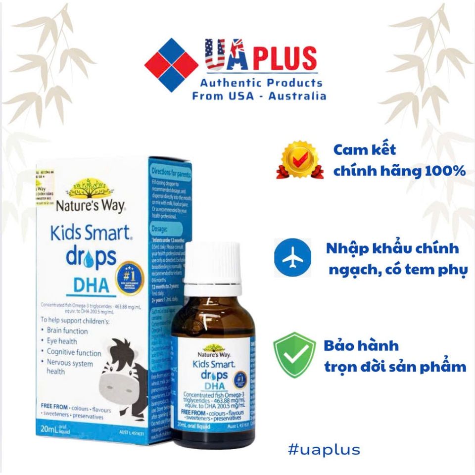 [Nhập khẩu chính ngạch] Nature's Way Kids Smart Drops DHA - Bổ sung DHA, EPA tốt cho não bộ, mắt và hệ thần kinh (20ml)