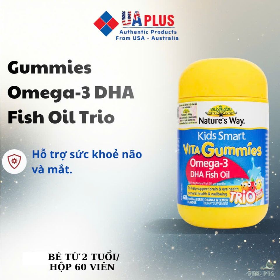 [Nhập khẩu chính ngạch] Nature's Way Kids Smart Vita Gummies Omega-3 DHA Fish Oil Trio - Hỗ trợ sức khỏe não và mắt (60