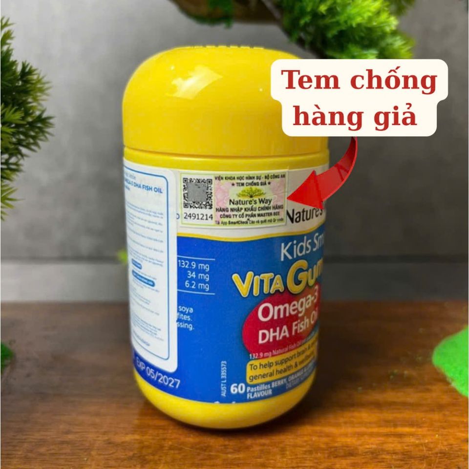 [Nhập khẩu chính ngạch] Nature's Way Kids Smart Vita Gummies Omega-3 DHA Fish Oil Trio - Hỗ trợ sức khỏe não và mắt (60