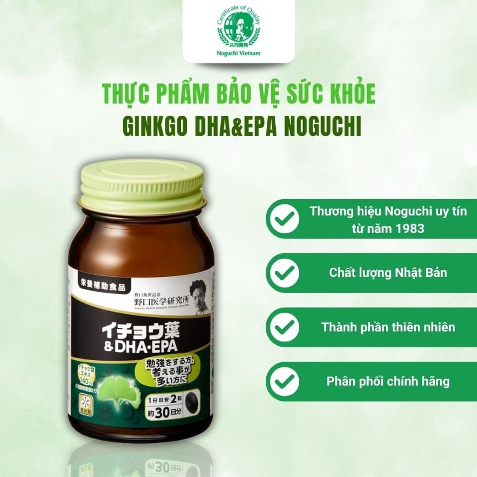 Viên uống bổ não DHA Ginkgo Noguchi 60v - Tăng cường trí nhớ, nâng cao sức khỏe não bộ từ Nhật Bản 738797
