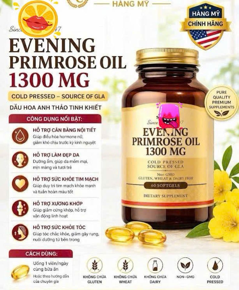 Evening Primrose Oil 1300mg – Dầu hoa anh thảo hỗ trợ nội tiết tố nữ