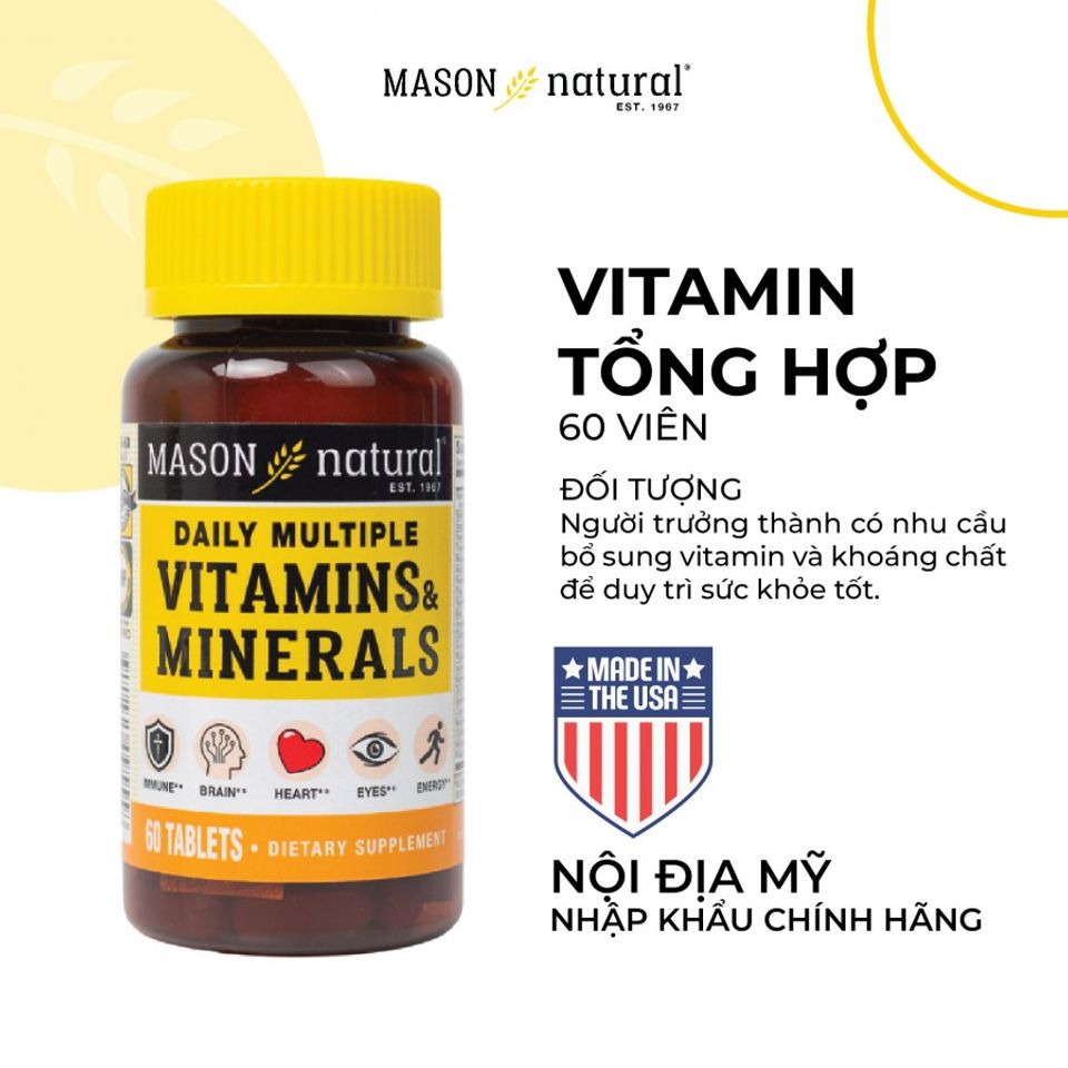 [Nhập khẩu] Mason Natural Daily Multiple Vitamins With Minerals - Bổ sung vitamin cho cơ thể (60v)