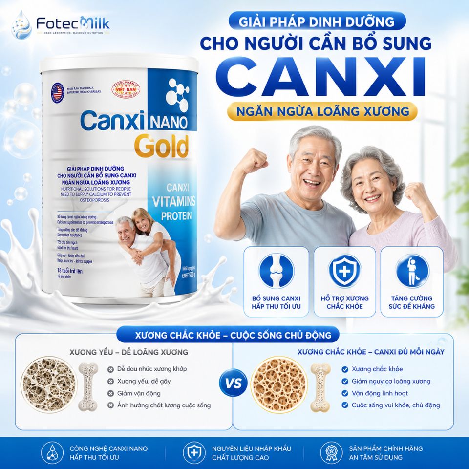 Sữa Canxi Nano Gold FotecPharm 900g Sữa Dinh Dưỡng Bổ Sung Canxi Cho Người Lớn Tuổi Ít NgọtFotecMilk
