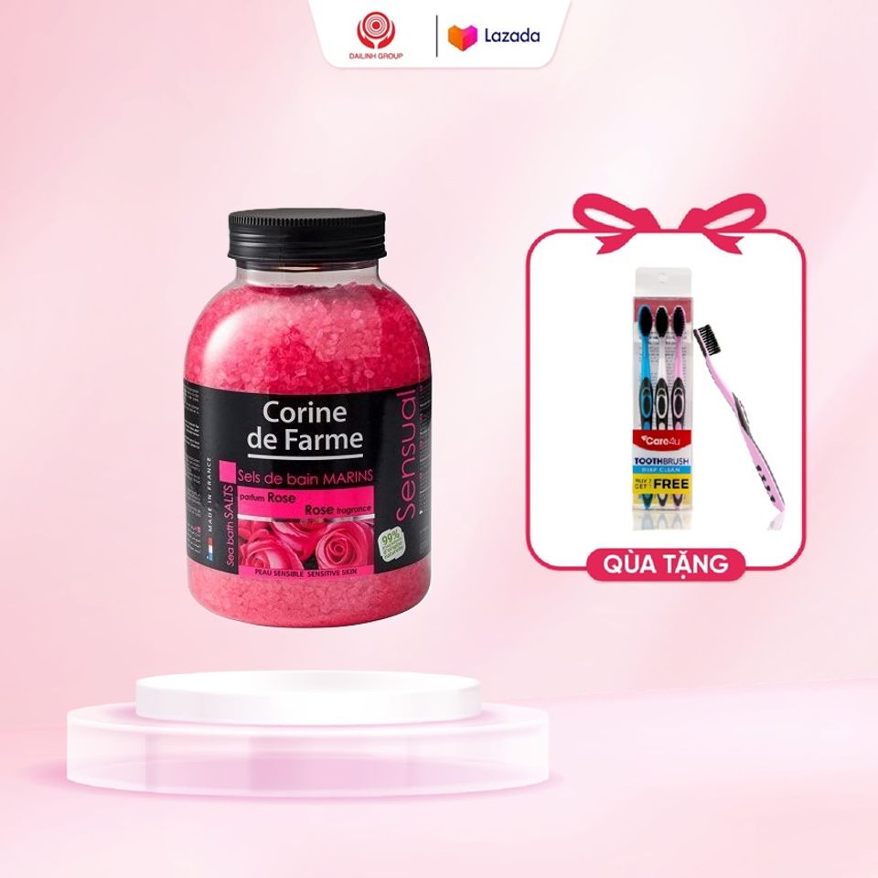 Muối tắm Corine de Farme - Hương Hoa Hồng 1.3Kg - Chăm sóc da, Thư giãn, Giảm stress, Đặc biệt cho mọi loại da