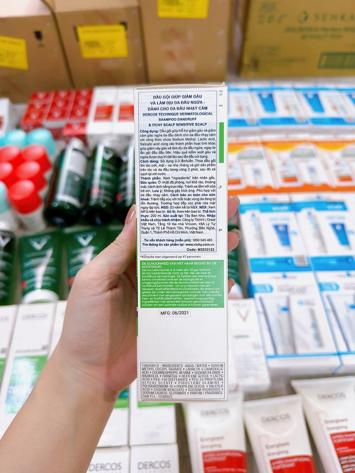 Dầu Gội Vichy Dercos Giảm Gàu Cho Da Nhạy Cảm 200ml - Chăm Sóc Tóc, Giúp Tóc Bóng Mượt, Không Paraben