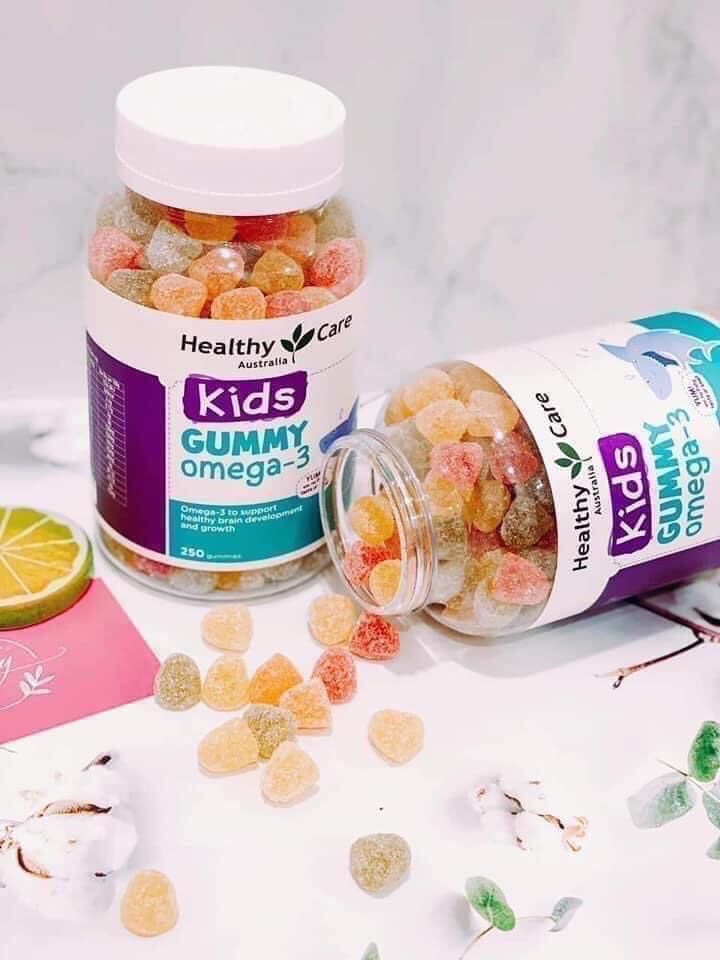 Kẹo dẻo bổ sung Omega3 Kid Gummy Omega3 hãng Healthy Care Úc hộp 250 viên hỗ trợ phát triển trí não và thị giác