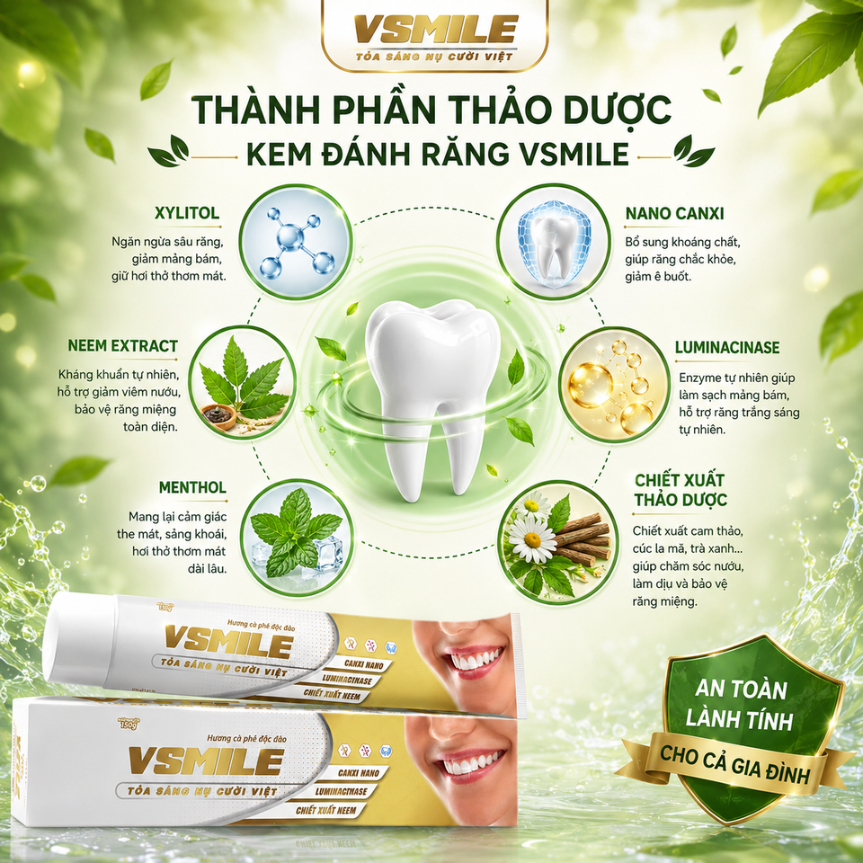 Kem Đánh Răng VSmile Cafe Thảo Dược Làm Sạch Răng Thơm Hơi Thở Giảm Ố Vàng 150g