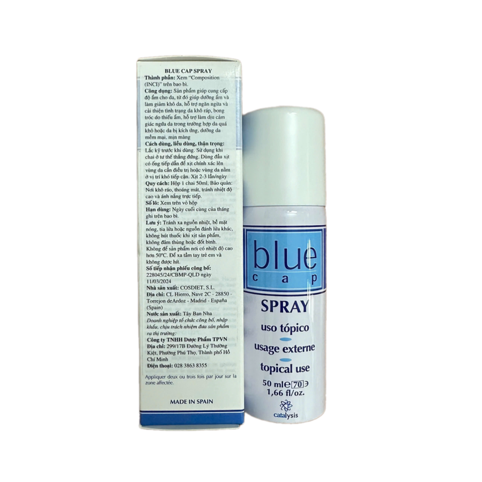 (CHÍNH HÃNG) Blue Cap Spray Dạng Xịt Cho Vảy Nến, Da Cơ Địa, Da Tiết Bã, Giảm Dày Sừng, Bong Tróc, Ngứa, Mẩn Đỏ - 50ml