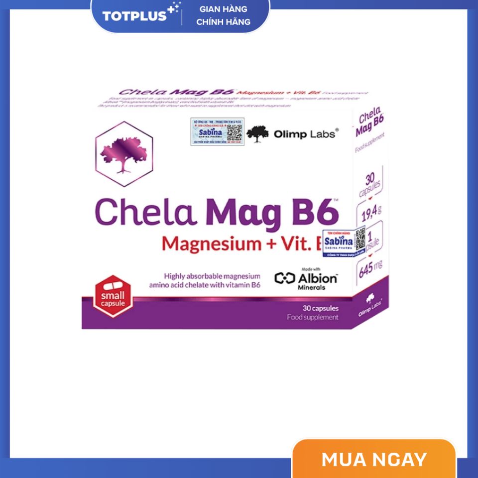 Chela Mag B6 - Bổ Sung Magie Bisglycinate & Vitamin B6, Hỗ Trợ Giảm Tê Bì, Đau Mỏi Cơ, Giúp Ngủ Ngon