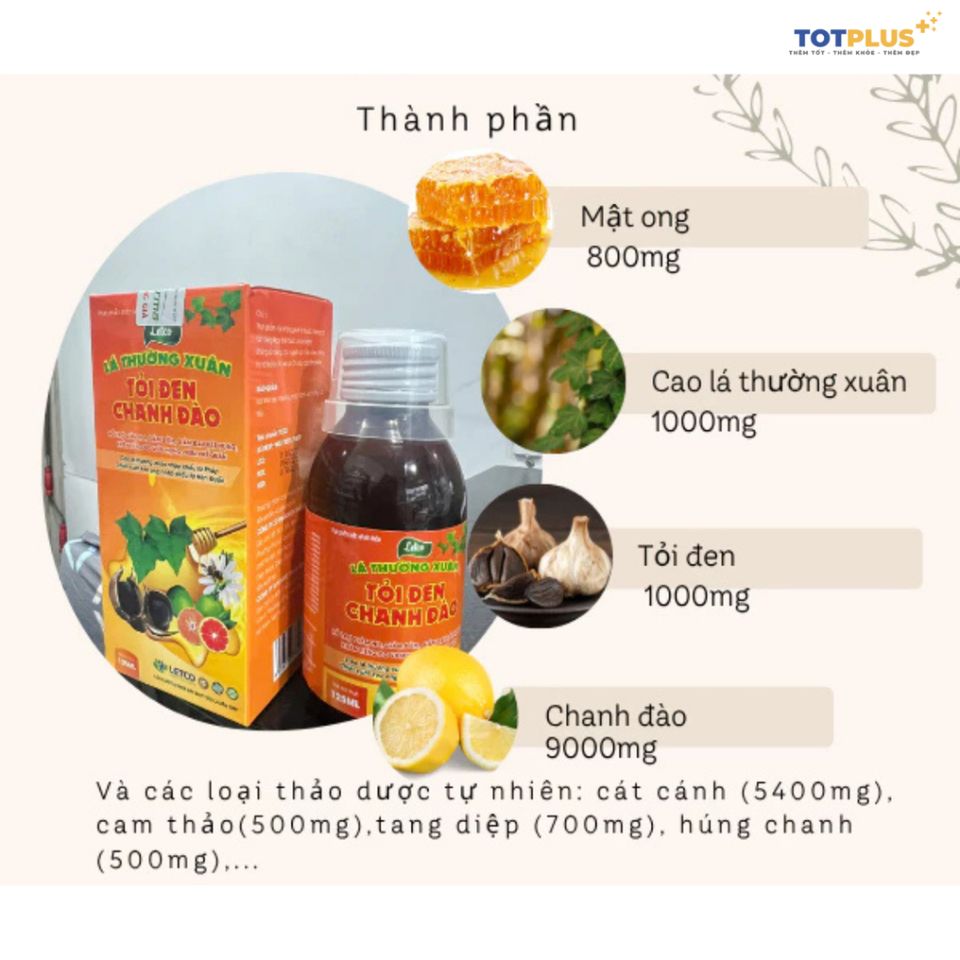 Siro Ho Lá Thường Xuân Tỏi Đen Chanh Đào Letco 125ml - Hỗ Trợ Giảm Ho, Giảm Đờm