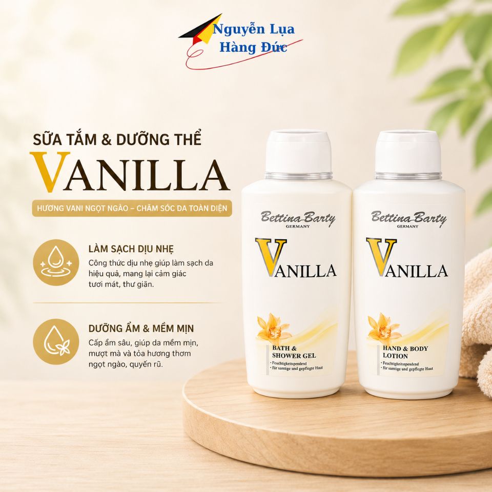 Combo Sữa tắm, dưỡng thể nước hoa  BETTINA BARTY VANILLA giúp giữ ẩm và dưỡng da mịn màng 500ml