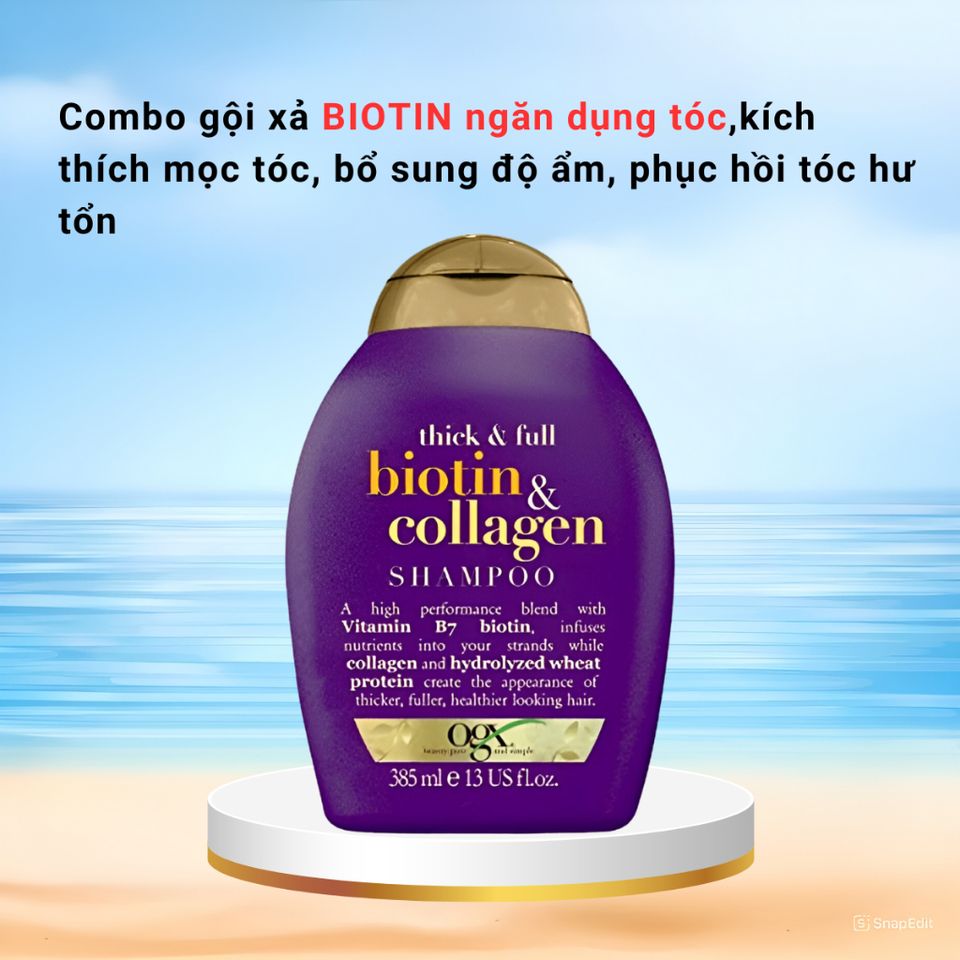 Gội xả BIOTIN COLLAGEN tím giúp mọc tóc,ngăn rụng tóc,xử lý các vấn đề tóc thưa,tóc mỏng,tóc khô,dễ gãy rụng