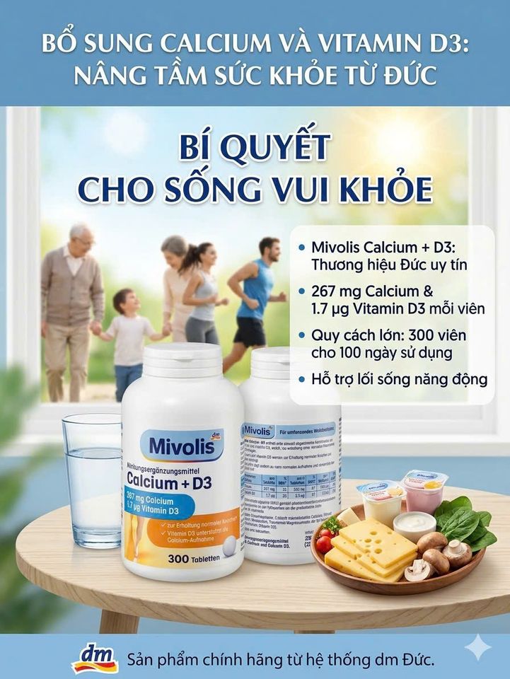 Viên Uống Mivolis Calcium D3 300 Viên - Bổ Sung Canxi & Vitamin D3 Giúp Xương Chắc Khỏe, Thực Phẩm Bổ Sung Cho Mọi Đối Tượng