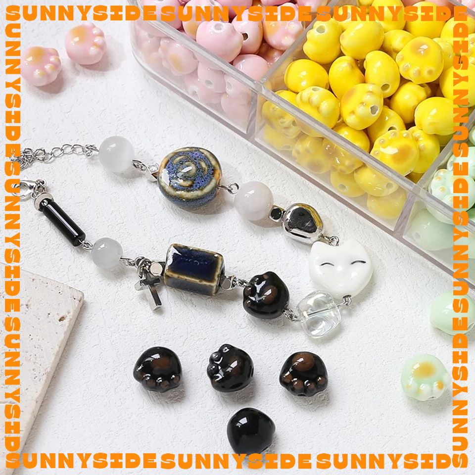02 Hạt Charm Chân Mèo Gốm Hạt Gốm Làm Vòng Đeo Tay Mặt Dây Chuyền Phụ Kiện Trang Sức