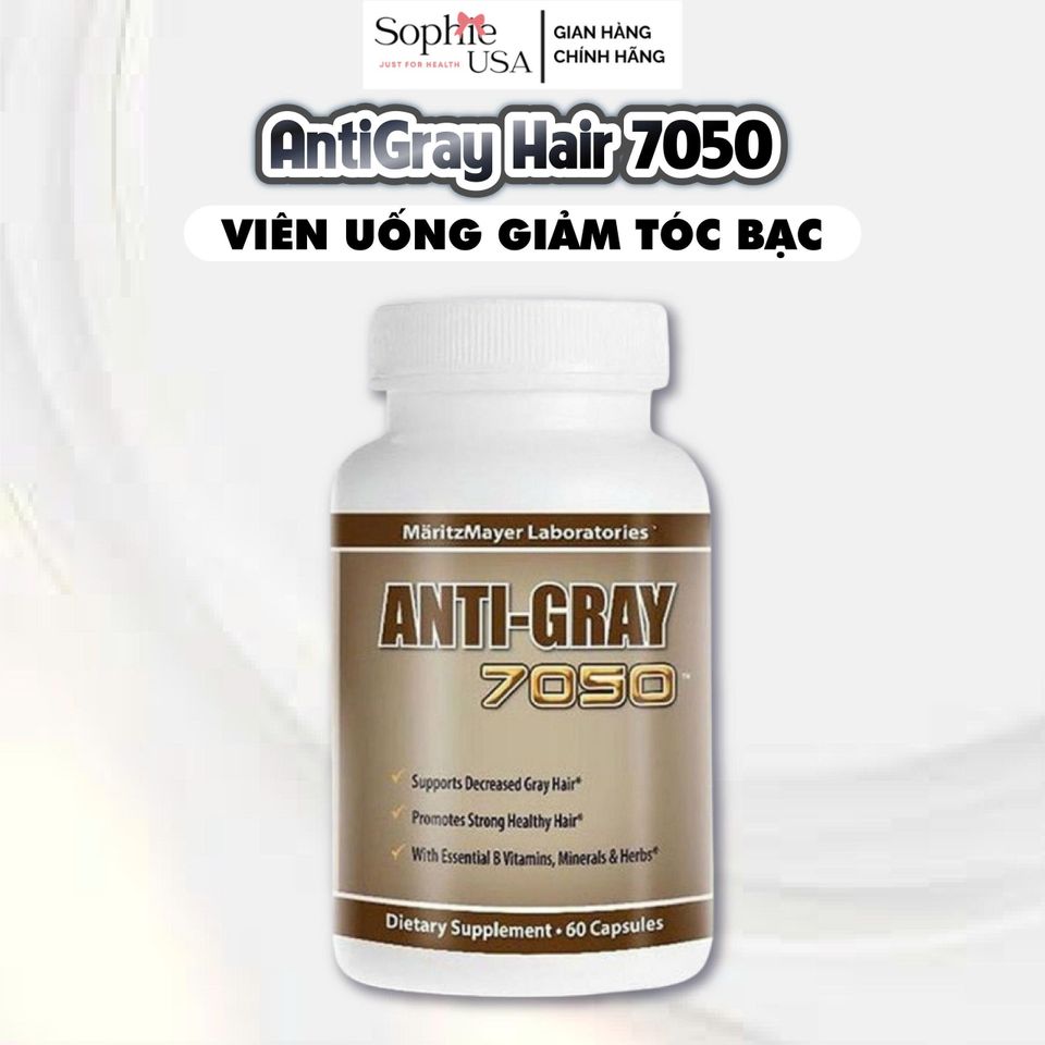 Viên Uống Giảm Tóc Bạc Sớm AntiGray Hair 7050 - Hỗ Trợ Tóc Khỏe Mạnh, Bóng Mượt, Xuất Xứ Mỹ, Dành Cho Nam Nữ