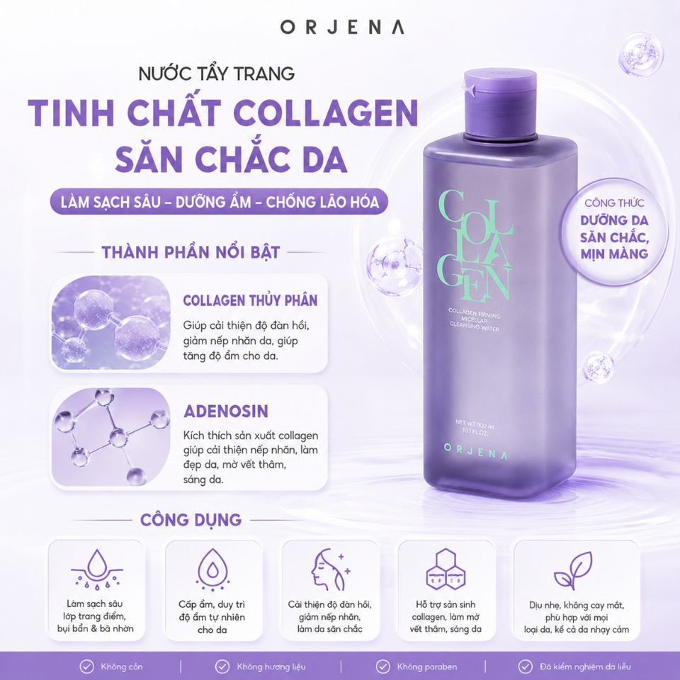 [Tặng mút trang điểm] Nước Tẩy Trang Orjena 300ML Làm Sạch Sâu Bụi Bẩn Dưỡng Ẩm Da Mặt Dịu Nhẹ Cho Mọi Loại Da