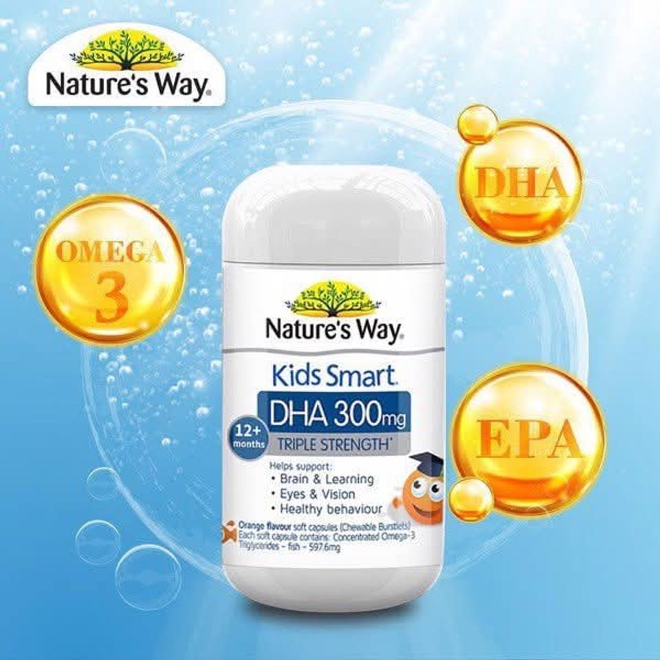 Viên nhai hỗ trợ bổ não Kids Smart Bursts DHA 300mg Nature's Way (50 viên) date 12/28