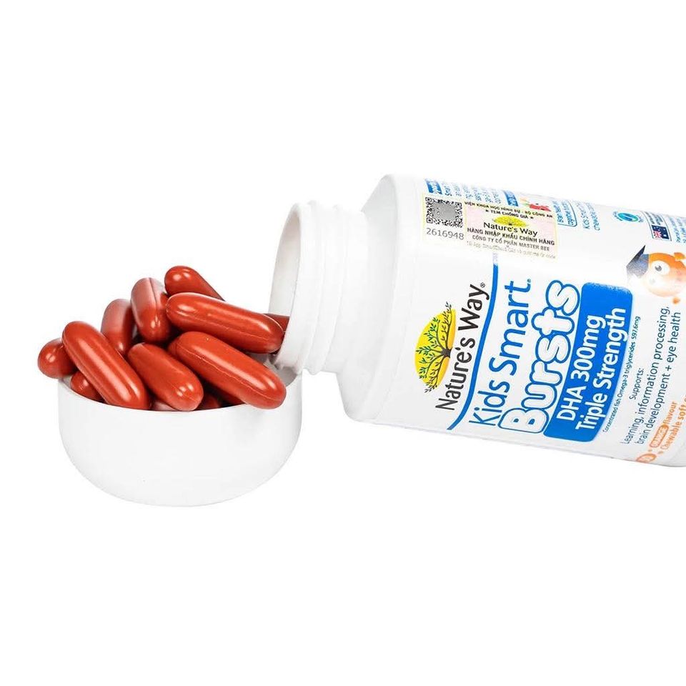 Viên nhai hỗ trợ bổ não Kids Smart Bursts DHA 300mg Nature's Way (50 viên) date 12/28