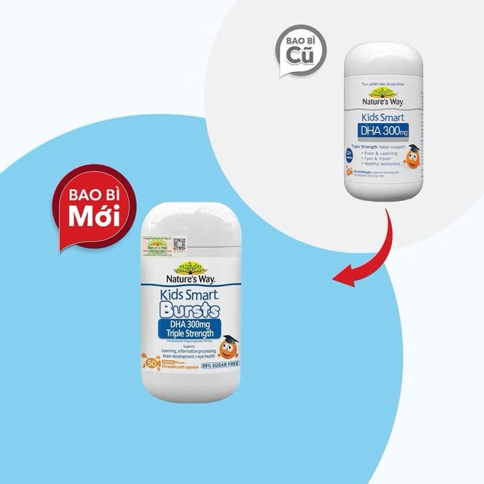 Viên nhai hỗ trợ bổ não Kids Smart Bursts DHA 300mg Nature's Way (50 viên) date 12/28