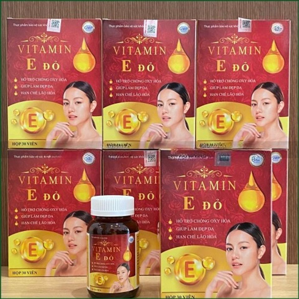 1 HỘP VITAMIN E ĐỎ – VIÊN UỐNG HỖ TRỢ CHỐNG OXY HÓA, HẠN CHẾ LÃO HÓA, GIÚP LÀM ĐẸP DA – HỘP 30 VIÊN.