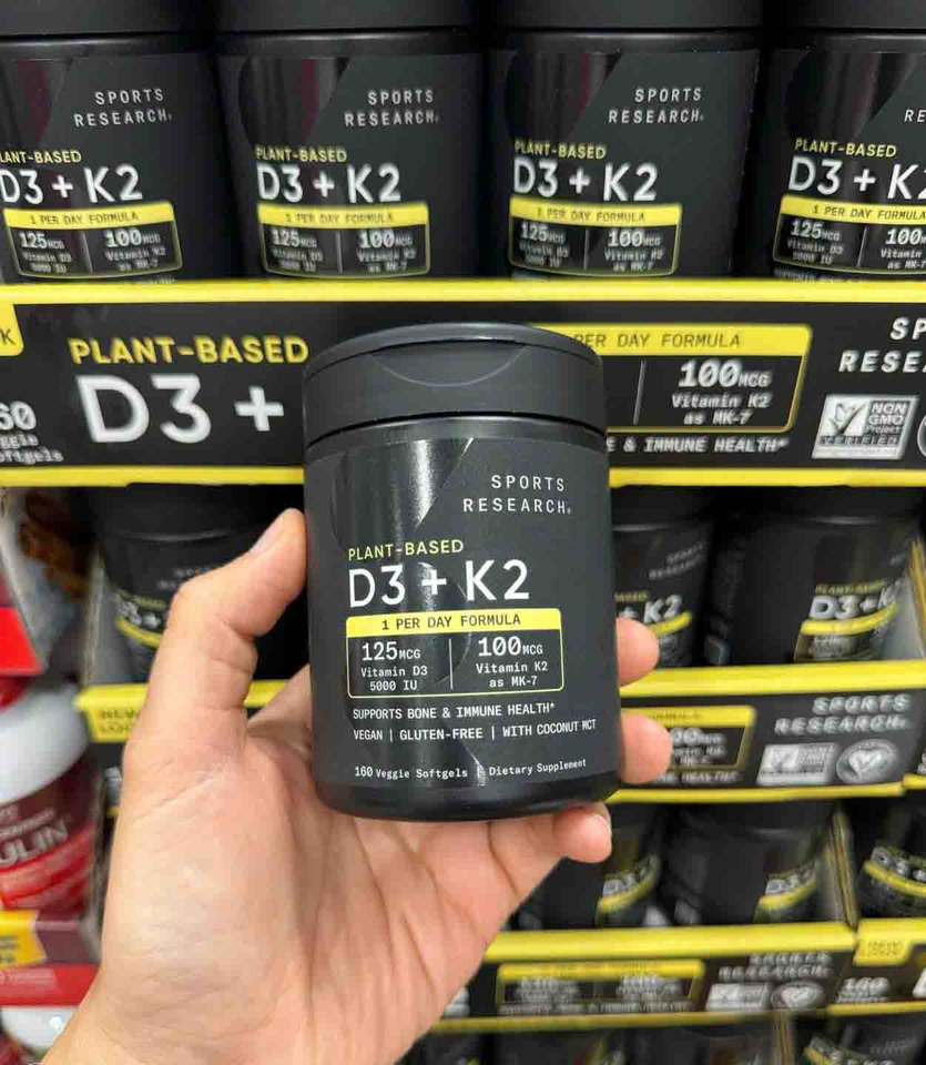Hỗ trợ xương khớp Vitamin D3 K2 Sports Research 125mcg thuần chay 160 viên