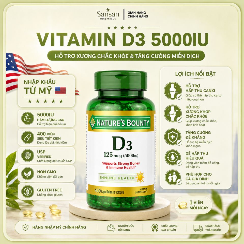 Vitamin D3 Nature’s Bounty 5000IU 400 Viên - Nội địa Mỹ