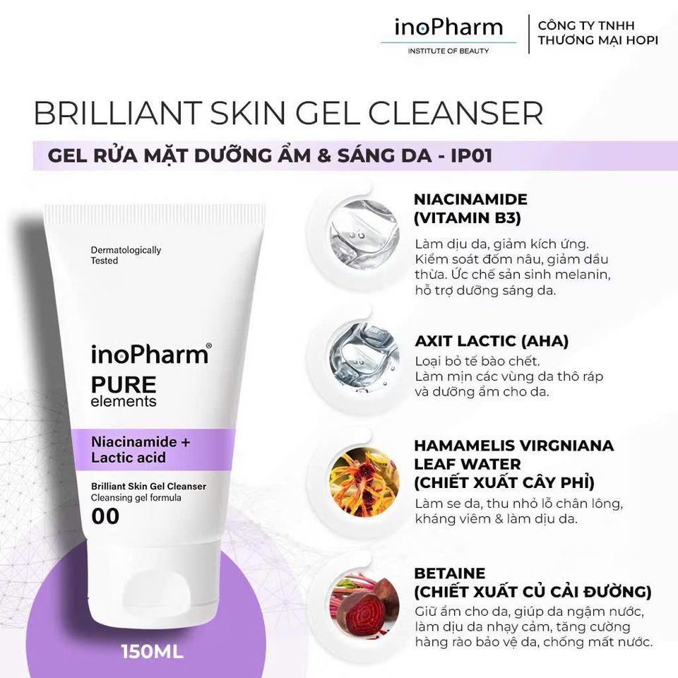 Gel Rửa Mặt Dưỡng Ẩm Làm Sáng Da INOPHARM PURE ELEMENTS BRILLIANT SKIN GEL CLEANSER 150ML [HÀNG NHẬP KHẨU]