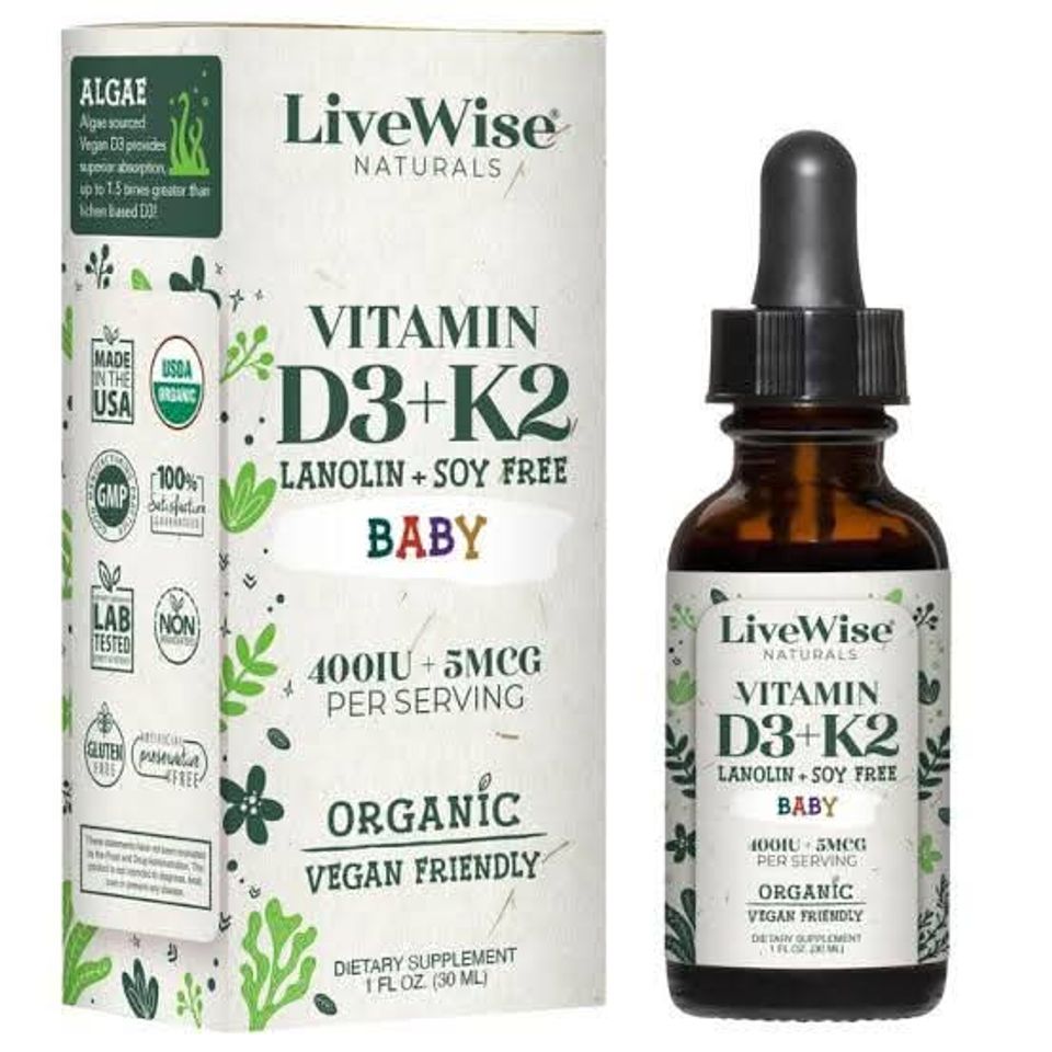 Vitamin D3K2 hữu cơ LiveWise Baby 400IU Mỹ cho bé sơ sinh 0- 3 tuổi
