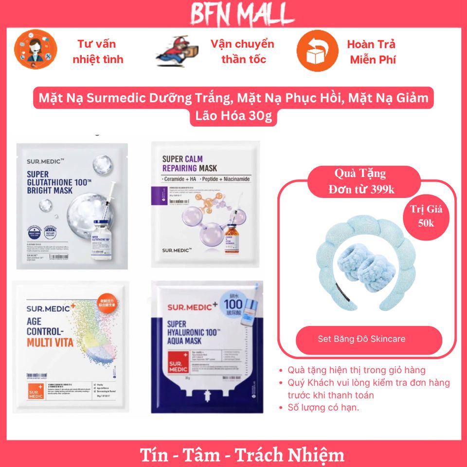 Combo 10 Mặt Nạ Surmedic Dưỡng Trắng, Mặt Nạ Phục Hồi, Mặt Nạ Giảm Lão Hóa 30g