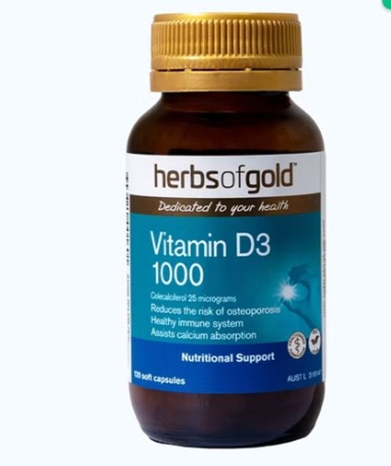 [Nhập khẩu ] Viên uống Herbs of Gold Vitamin D3 1000 Bổ Sung Vitamin D (Lọ 120 Viên)