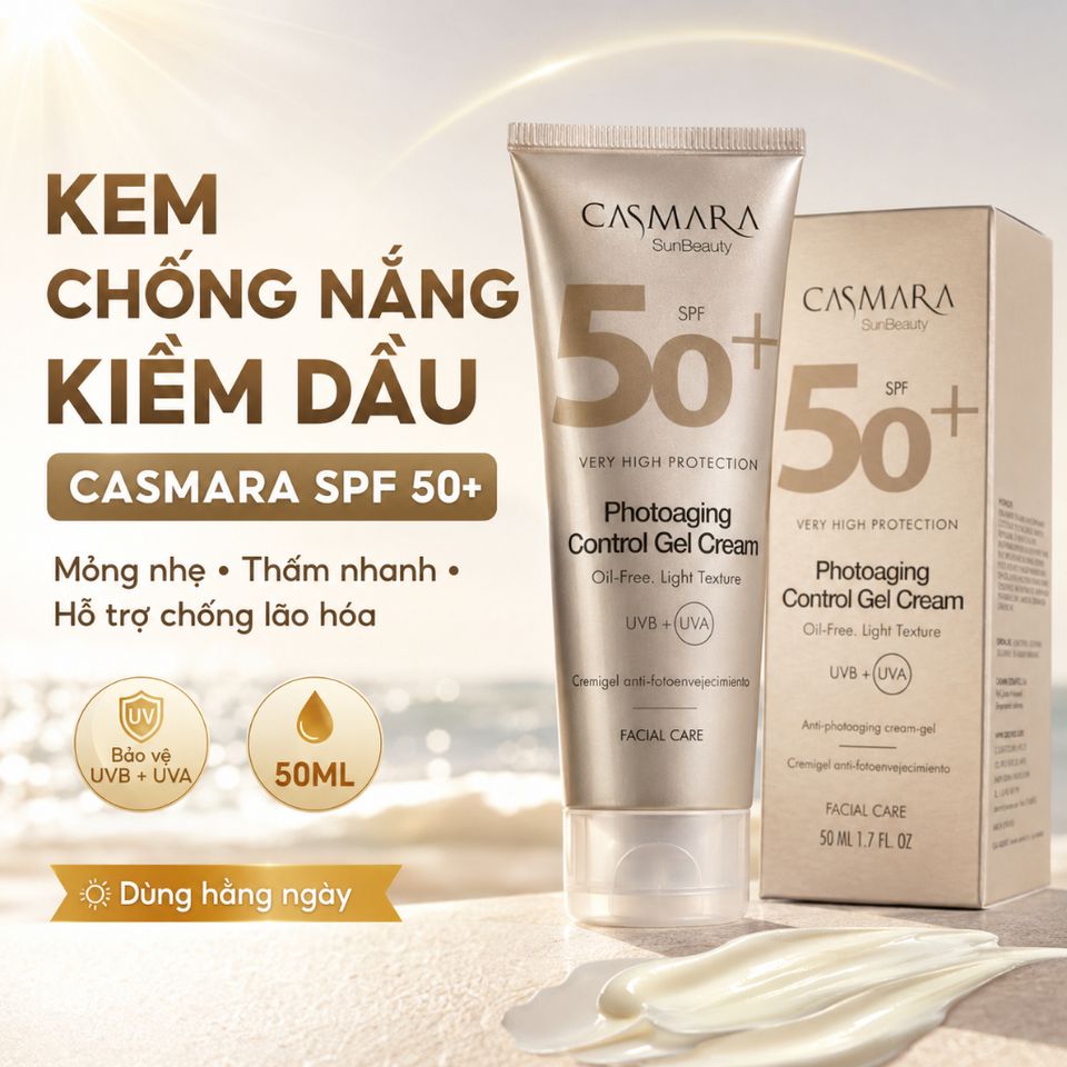 Kem Chống Nắng Casmara SPF50+ 50ml Oil-Free Gel Cream Cho Da Dầu, Không Bóng Nhờn