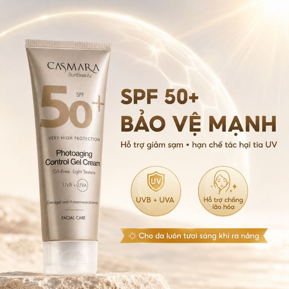 Kem Chống Nắng Casmara SPF50+ 50ml Oil-Free Gel Cream Cho Da Dầu, Không Bóng Nhờn