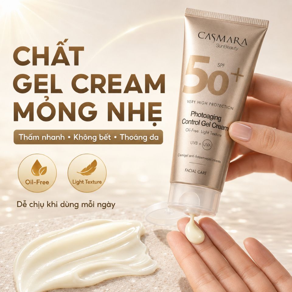 Kem Chống Nắng Casmara SPF50+ 50ml Oil-Free Gel Cream Cho Da Dầu, Không Bóng Nhờn