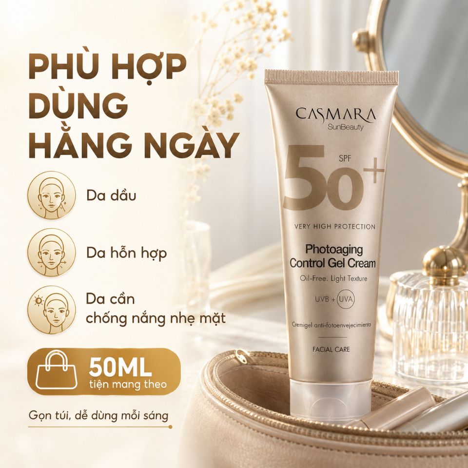 Kem Chống Nắng Casmara SPF50+ 50ml Oil-Free Gel Cream Cho Da Dầu, Không Bóng Nhờn