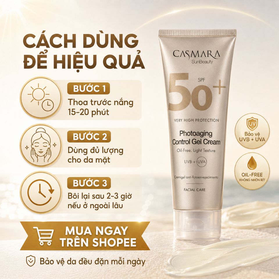 Kem Chống Nắng Casmara SPF50+ 50ml Oil-Free Gel Cream Cho Da Dầu, Không Bóng Nhờn