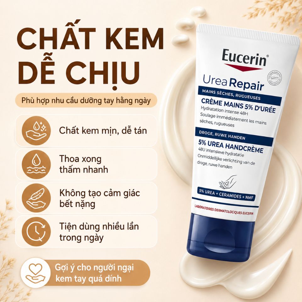 Kem dưỡng tay Eucerin UreaRepair 5% Urea 75ml dưỡng ẩm cho da tay khô ráp, thô sần hằng ngày